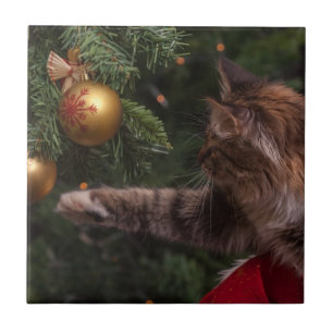 Christmas Cat Ceramic Tile