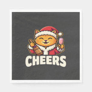 Christmas Cat Cheers Holiday Drinking Napkin