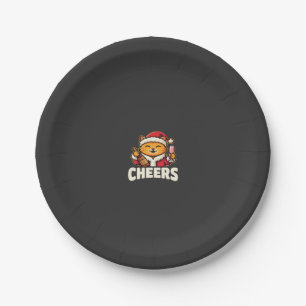Christmas Cat Cheers Holiday Drinking Paper Plate