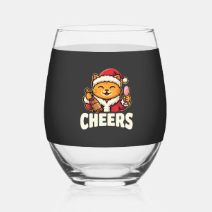 Christmas Cat Cheers Holiday Drinking Stemless Wine Glass