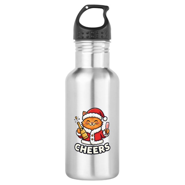 Christmas Cat Cheers Vector Design 532 Ml Water Bottle (Front)