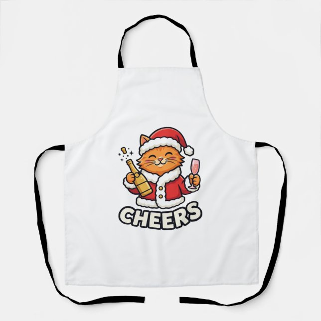 Christmas Cat Cheers Vector Design Apron (Front)
