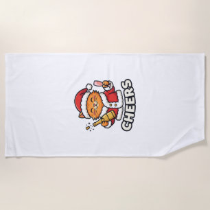 Christmas Cat Cheers Vector Design Beach Towel