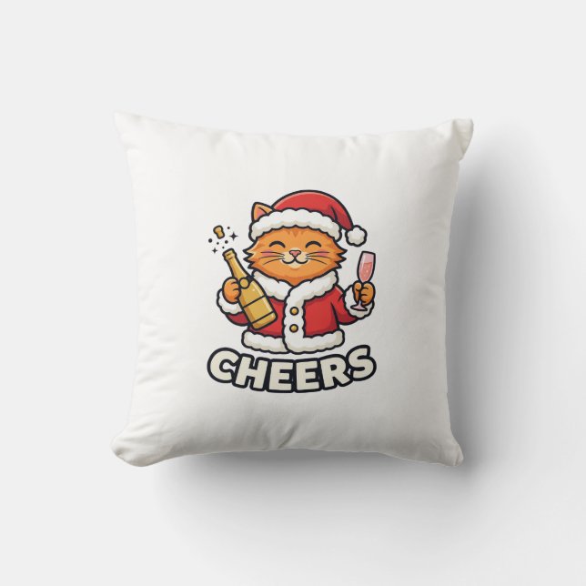Christmas Cat Cheers Vector Design Cushion (Front)