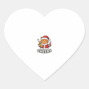 Christmas Cat Cheers Vector Design Heart Sticker