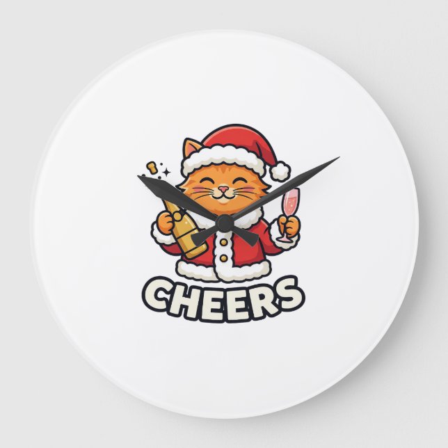 Christmas Cat Cheers Vector Design Large Clock (Front)