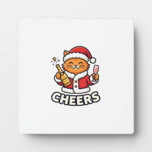 Christmas Cat Cheers Vector Design Plaque