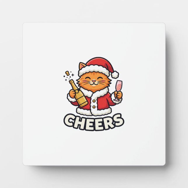 Christmas Cat Cheers Vector Design Plaque (Front)