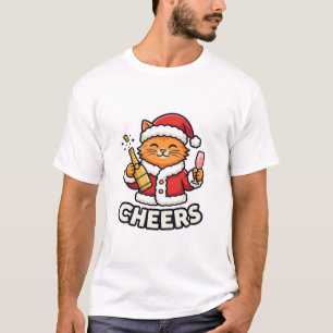 Christmas Cat Cheers Vector Design T-Shirt