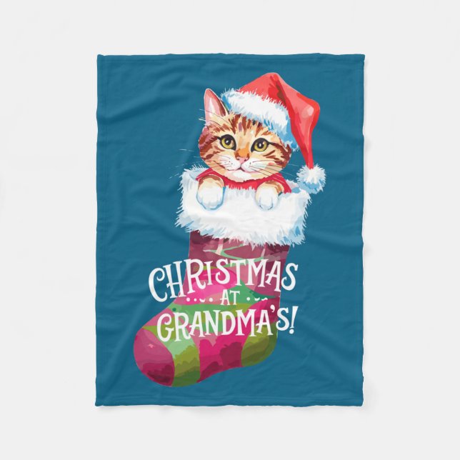 Christmas Cat _ Christmas At Grandma Cat _ Cute Ca Fleece Blanket (Front)