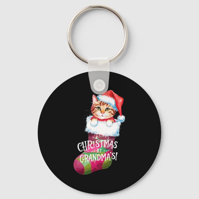 Christmas Cat _ Christmas At Grandma Cat _ Cute Ca Key Ring (Front)
