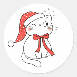 Christmas Cat Classic Round Sticker