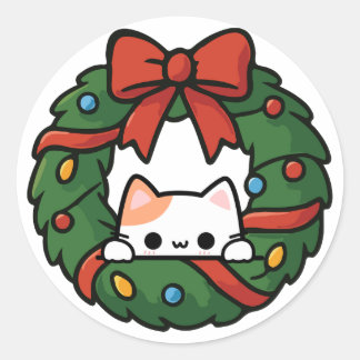 Christmas Cat Classic Round Sticker