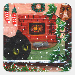 Christmas Cat Creationarts Square Sticker