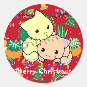 christmas cat cute, customise personalised text classic round sticker