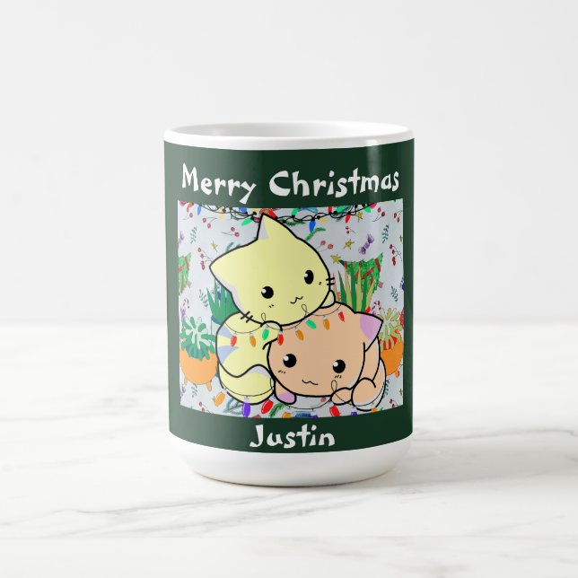 christmas cat cute, customise personalised text  coffee mug (Center)