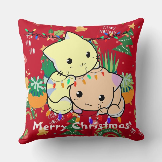 christmas cat cute, customise personalised text  cushion (Back)
