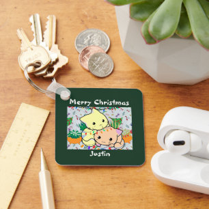 christmas cat cute, customise personalised text  key ring