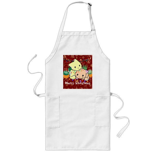 christmas cat cute, customise personalised text   long apron (Front)