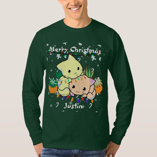 christmas cat cute, customise personalised text  T-Shirt (Front)