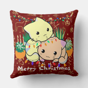 christmas cat cute, customize personalized text  cushion