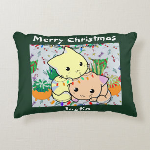 christmas cat cute, customize personalized text  decorative cushion