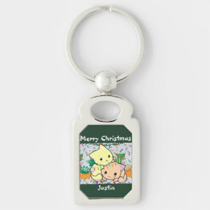 christmas cat cute, customize personalized text key ring