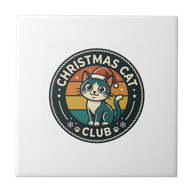 Christmas Cat Cute Kitty Design - Christmas Cat Cl Ceramic Tile (Front)