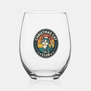 Christmas Cat Cute Kitty Design - Christmas Cat Cl Stemless Wine Glass