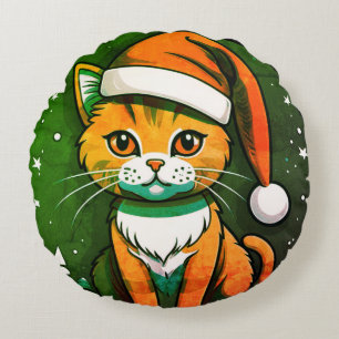 Christmas Cat Design: Cute & Festive Holiday Style Round Cushion