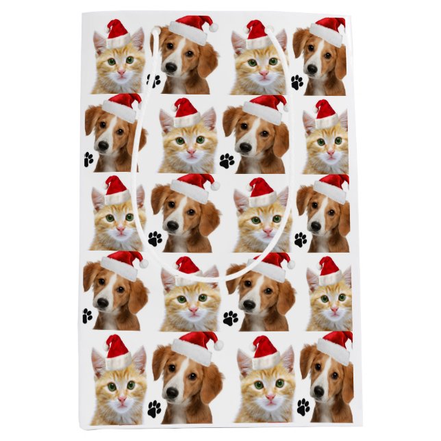 Christmas Cat Dog Cute Red White Xmas Holiday Medium Gift Bag (Front)