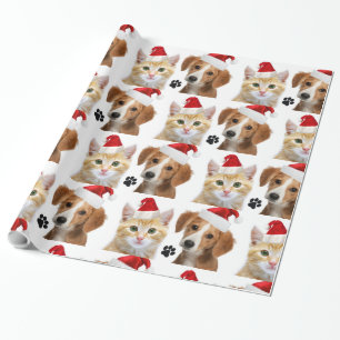 Christmas Cat Dog Cute Red White Xmas Holiday Wrapping Paper
