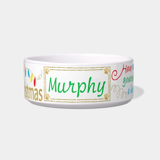 Christmas Cat Dog Pet Bowl Furry Little Xmas/Med (Front)