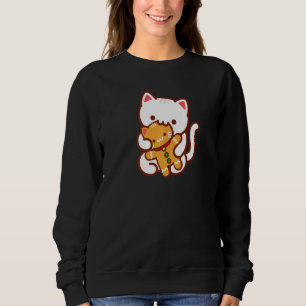 CHRISTMAS CAT Eating GINGERBREAD CAT Cookie Sweatshirt