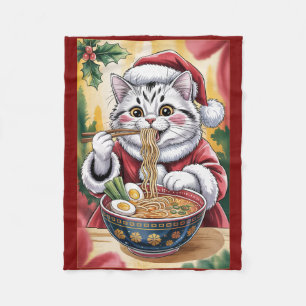 Christmas Cat Eating Ramen Cozy Holiday Fleece Blanket