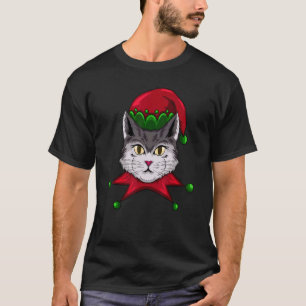 Christmas Cat ELF Hat Xmas Vibes Holiday T-Shirt