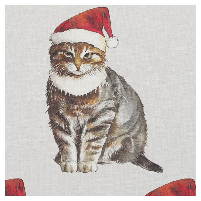 Christmas Cat Fabric (Close Up)