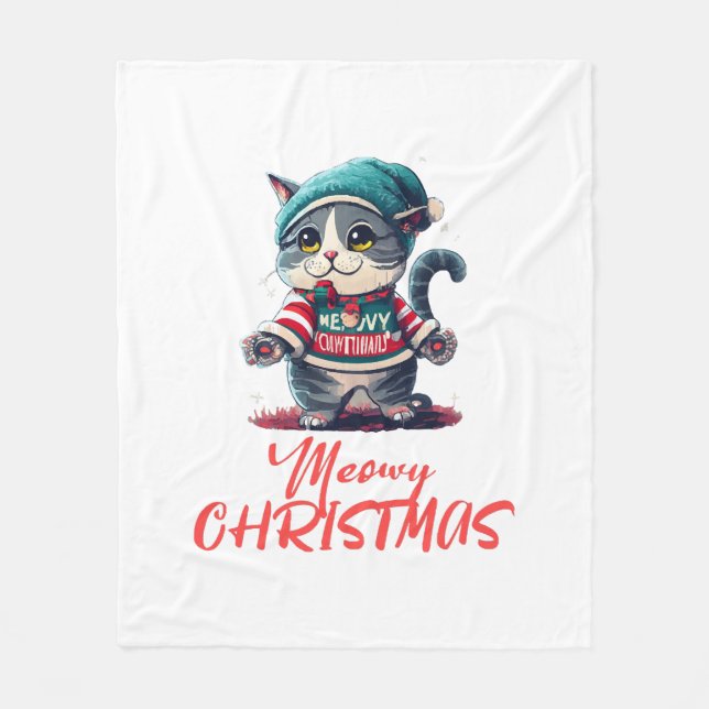 Christmas Cat  Fleece Blanket (Front)