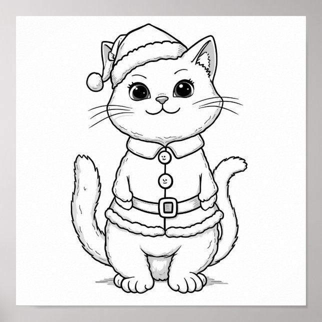Christmas cat for colouring poster (Front)