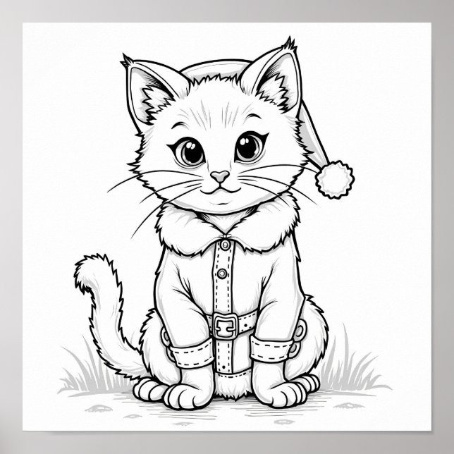 Christmas cat for colouring poster (Front)