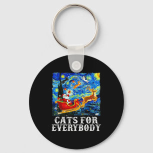 Christmas Cat For Everybody Santa Reindeer Starry  Key Ring