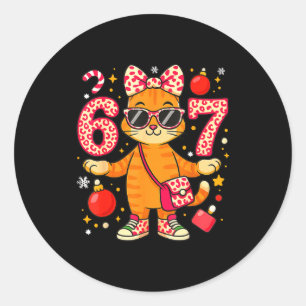 Christmas Cat For Women 6 7 Tee Meme Leopard Bow X Classic Round Sticker