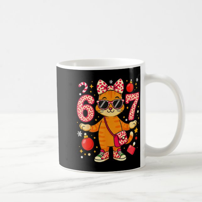Christmas Cat For Women 6 7 Tee Meme Leopard Bow X Coffee Mug (Right)