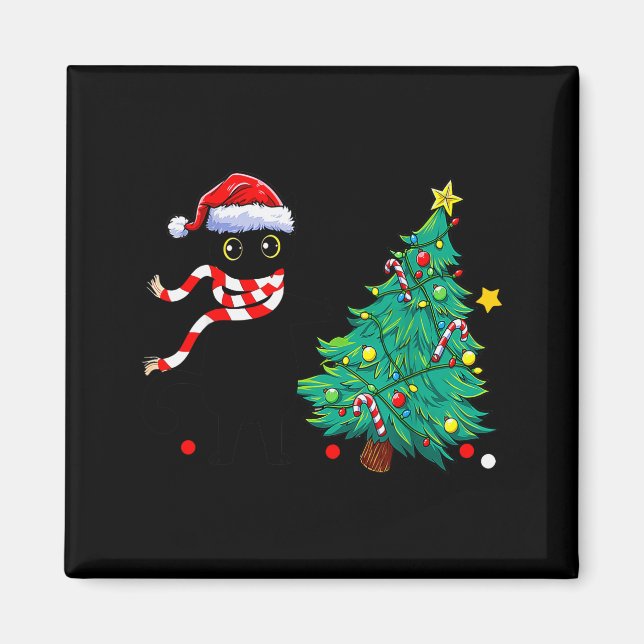 Christmas Cat For Women Men Family Funny Black Cat Magnet (Front)