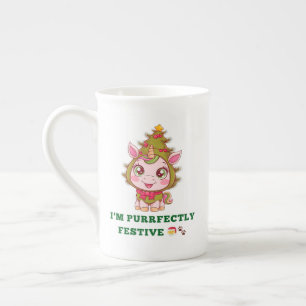 Christmas cat funny Christmas tree Bone China Mug