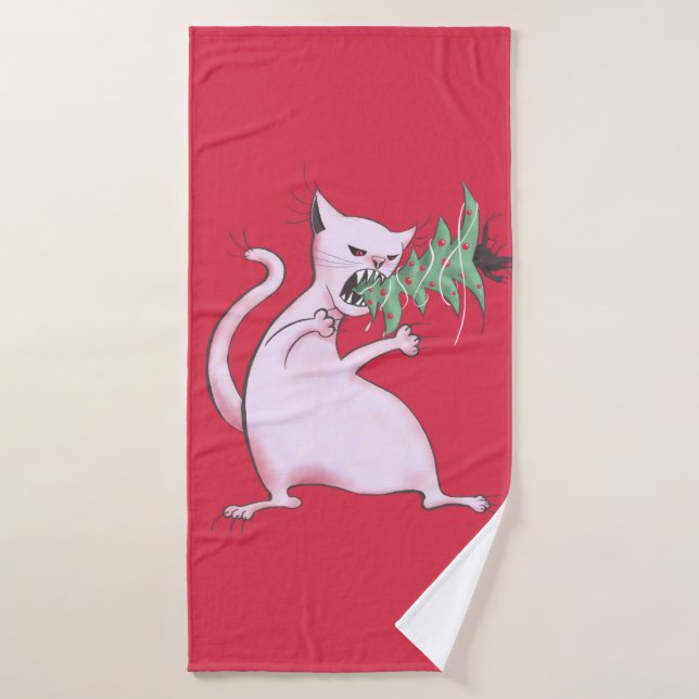 Christmas Cat Funny Evil Kitty Xmas Tree Bath Towel (Bath Towel)