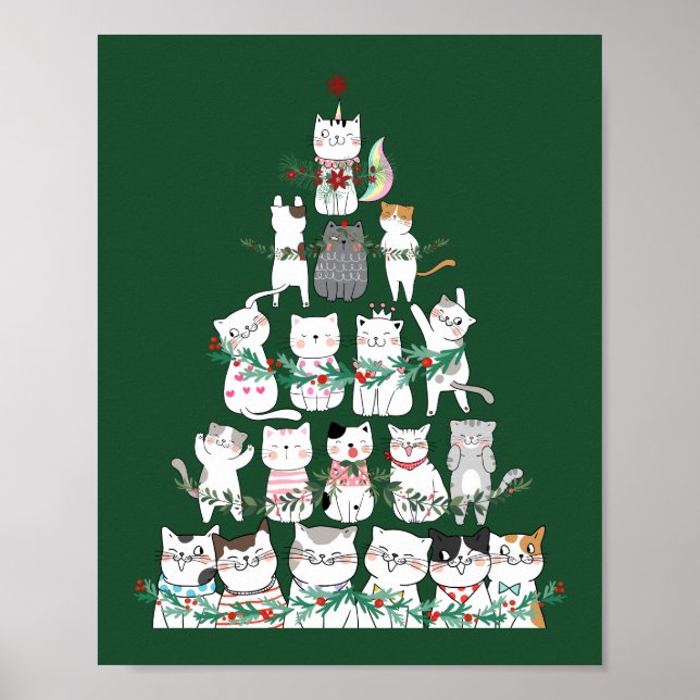 Christmas Cat Funny Tree Funny  Poster (Front)