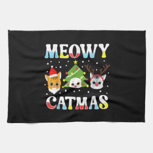 Christmas Cat Funny Xmas Cats Meowy Catmas Tea Towel