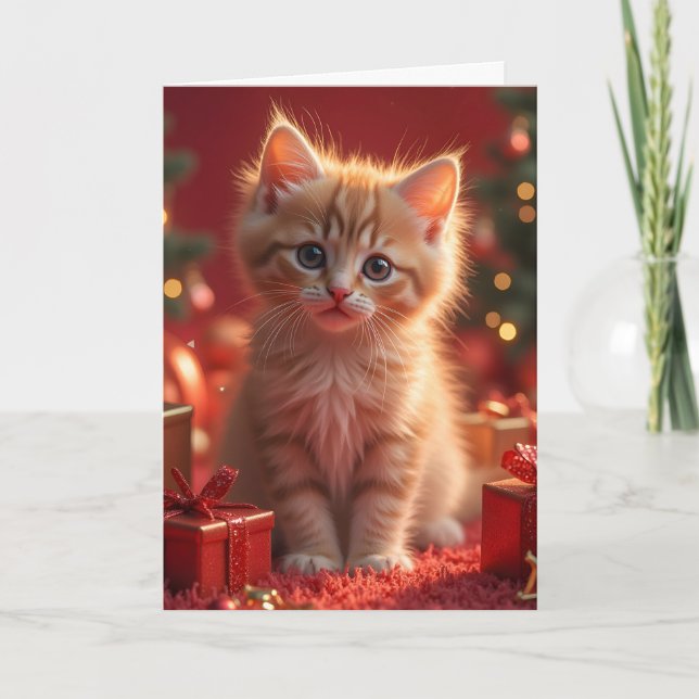 CHRISTMAS CAT GINGER KITTEN GREETING CARD (Front)