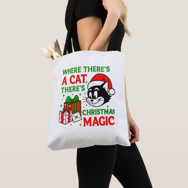 Christmas Cat Handy Holiday Carryall for Cat Lover Tote Bag (Close Up)